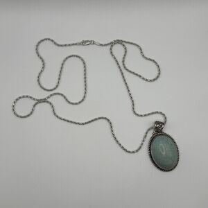925 Sterling Silver 24” Rope Chain Necklace Large Turquoise Pendant Statement